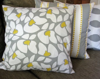 Decorative Pillow Covers, Set of Three 18" x 18", Storm Gray, White & Corn Yellow
