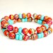 Turquoise & Sterling Bracelets Beaded Stackable SET of TWO - Pair of Rainbow and Blue Turquoise Gems with Sterling Silver by Mei Faith