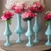 RESERVED for Kendra.......5 upcycled Tiffany Blue Pedestal Vases ... Romantic Shabby chic Aqua ... cottage Wedding
