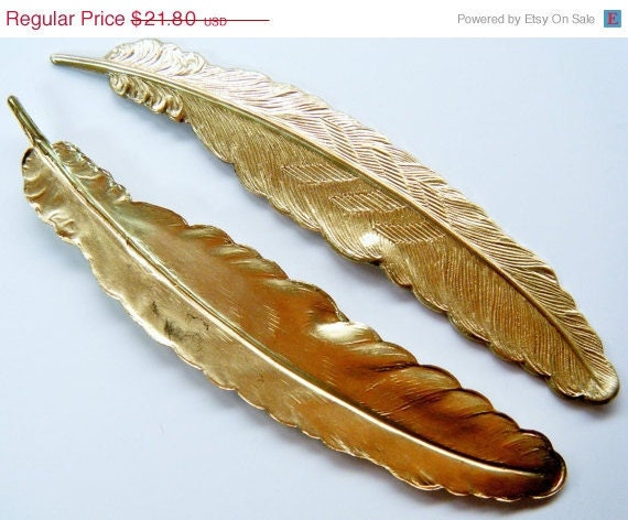 Items similar to 2 Raw Brass Feather 2 inches Long on Etsy