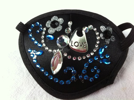 Blue Rhinestone Love Eye Patch by lisapahl on Etsy