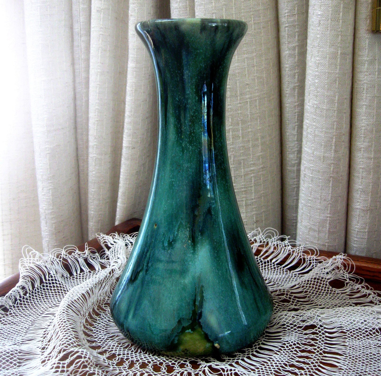 Vintage Vase Brush McCoy Green Onyx Drip Glaze Pottery 1924
