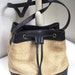 Vintage Etienne Aigner Handbag, Navy Leather and Sandtone Jute, Satchel, Unstructured and Gold Horshoe Logo, Summer Classic