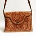 tooled leather bag / 70s 1970s hippie purse / large tooled purse / vintage bag / whipstitch bag