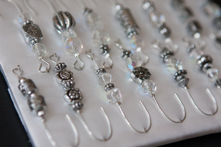 Beaded Ornament Hanger Hooks Antique Silver and Crystal