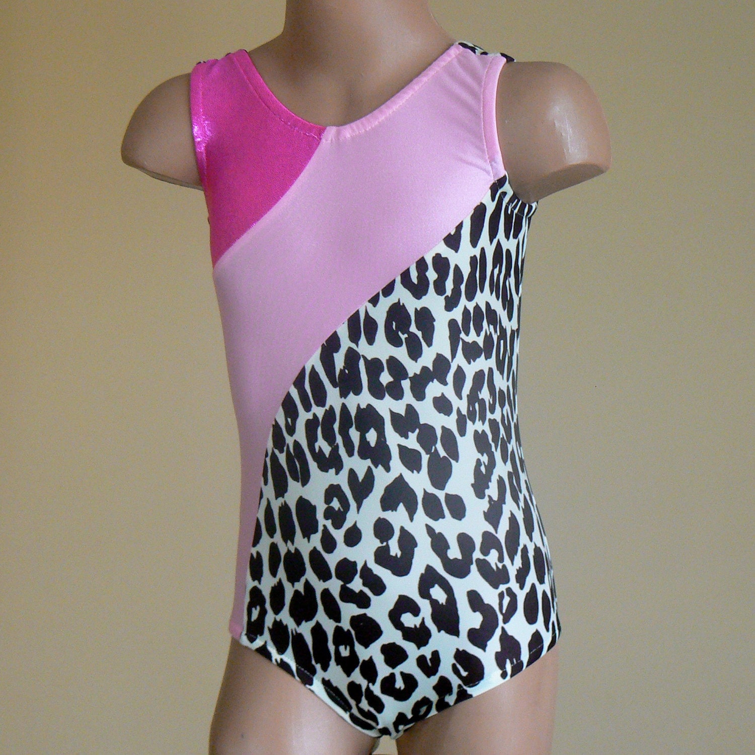 Gymnastic Dance Leotard Brown Leopard Print/ Light Pink/ Hot