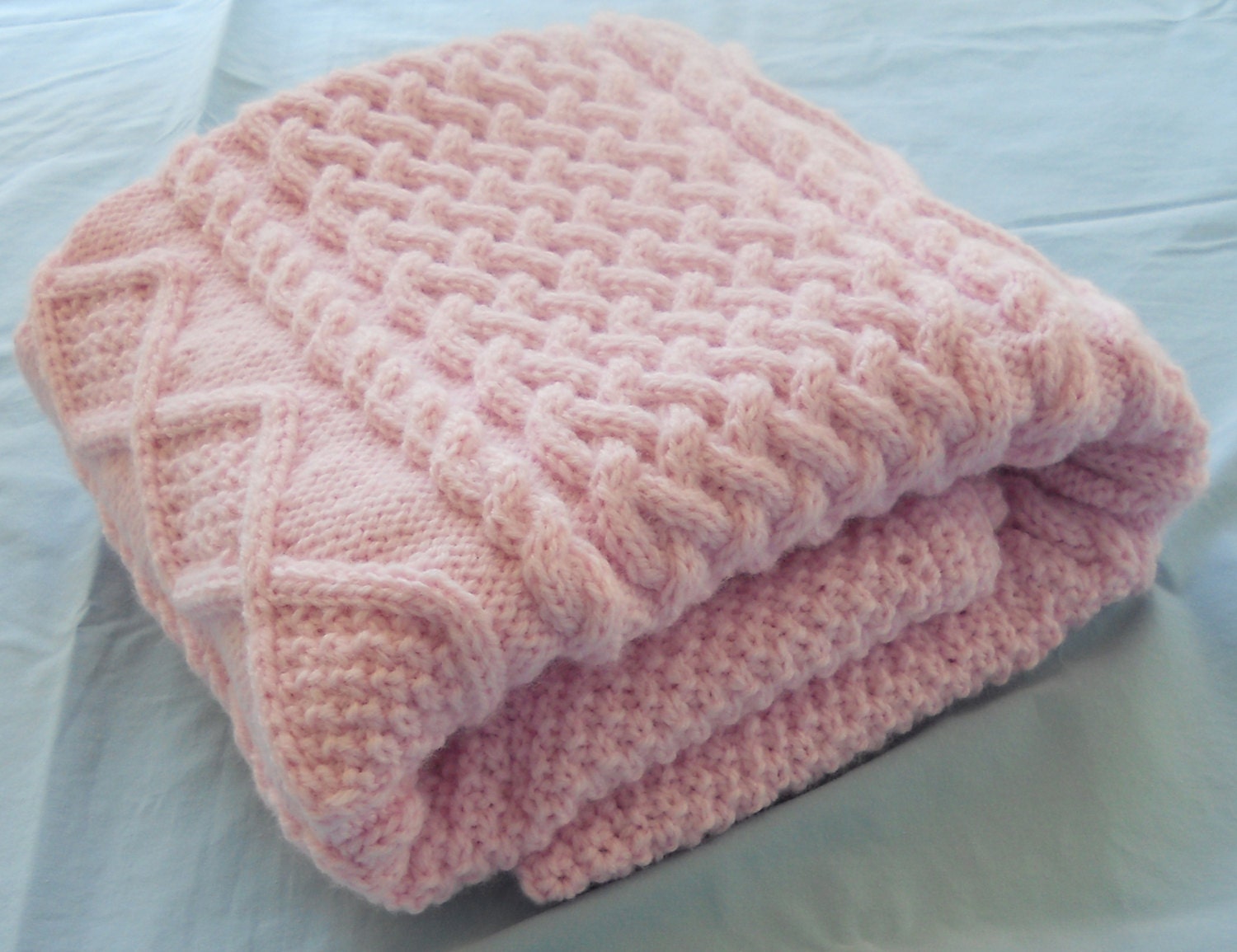 Chunky Hand Knit Baby Blanket Pastel Pink 28x38 By Seamlessstitch