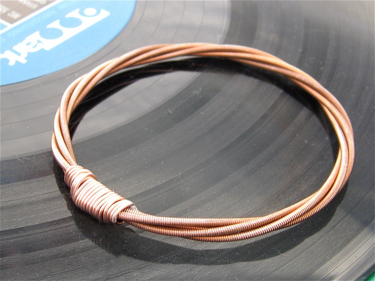 Recycled PIANO String Bracelet copper colored mens or womens