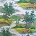 Vintage Barkcloth Fabric - Pine Tree Valley Landscape - 35 x 50 Yardage