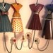 Vintage Metal Dresses Wall Hooks Hand Painted Glass Flower Knob 70s 80s 4 at 22.00 dollars each