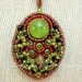 RESERVED for Anne - FAN DANCER Bead Embroidery Pendant in Lime Red and Forest Green