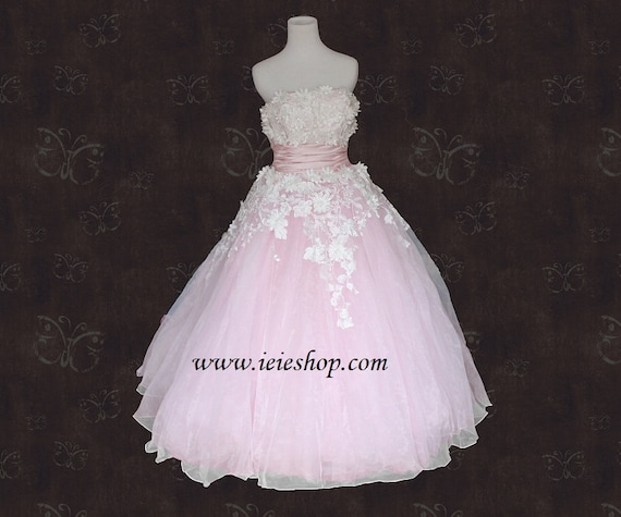 Vintage Retro Strapless Pink Prom Formal Dress with Floral