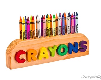 Crayon Holder - Personalized Name Wooden Crayon Holder - Handcrafted Natural and Organic Wood Crayon Holder - Crayon Holder for 24 Crayons