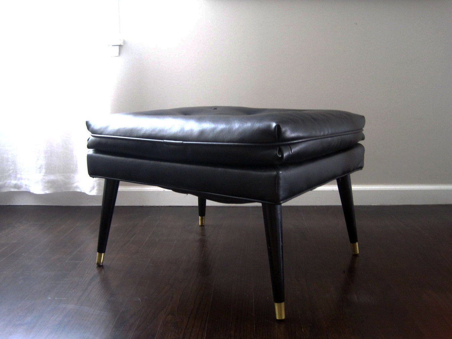 Mid Century Modern Black Foot Stool Ottoman by rhanvintage on Etsy