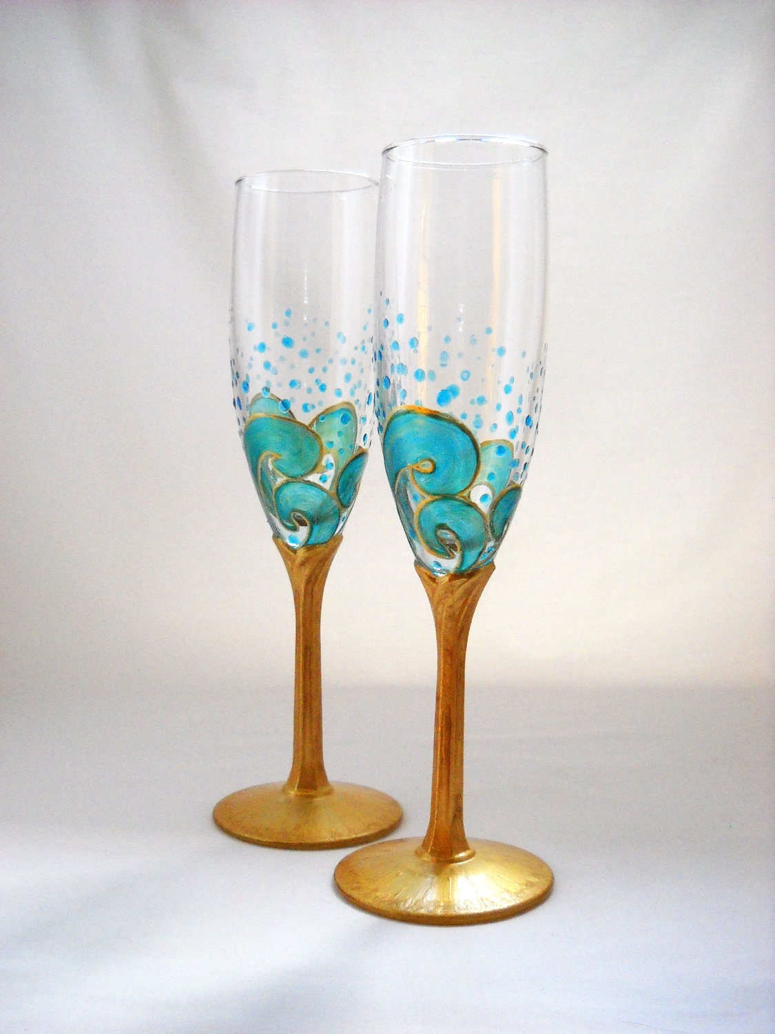 Ocean Themed Beach Champagne Flutes Hand Painted Wedding