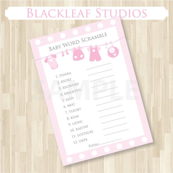 baby shower pink gameactivity baby word scramble game printable card