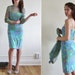 watercolor floral dress . wiggle fit sheer two piece set .extra small xs .sale