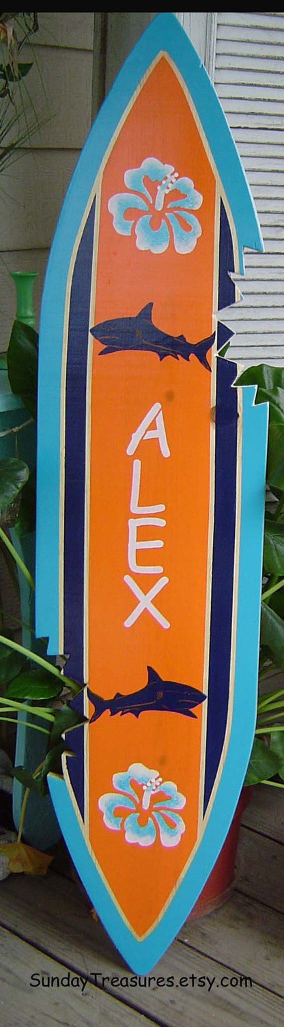 4FT SHARK SURFBOARD Wall art Beach Sign with by SundayTreasures