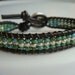 Turquoise and Silver Seed Beaded Leather Bracelet