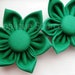 Set of Two Emerald Green Handmade Fabric Flowers with Covered Button Center - Fabulous Flower Appliques