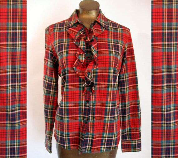 Lauren Ralph Red Tartan Plaid Ruffled by LilBlackDressVintage