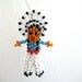 Native American Necklace, Beaded Man, Indian Seed Bead Pendant, Head Dress Charm