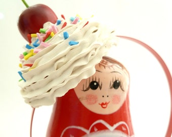 The Cherry On The Cupcake Headband ,photography prop ,baby headband first birthday party hat , tea party hat and for cupcake costume white