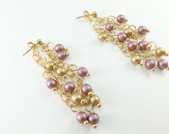 Vintage Style Pink Blush Pearl Jewelry Set - Necklace, Bracelet & Earrings For Brides 3 thumbnail image