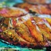 MarveLes FARMERS MARKET PUMPKINS Mixed Media Fall Autumn Halloween Painted Canvas multi-colored yellow orange turquoise green