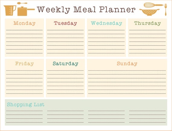 Items similar to Printable Custom DIY Weekly Meal Planner on Etsy