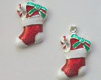 5 Enamel Christmas charms STOCKING Charms jewelry findings