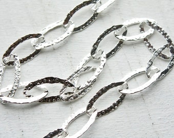 3 feet, Large link Italian Sterling Silver Chain, Textured Flat Oval Links, M/RWB090H2