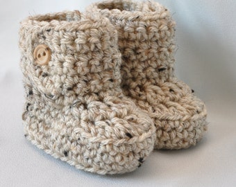 Baby Booties, Crochet Baby Boots with button top, size 0 to 6 Months