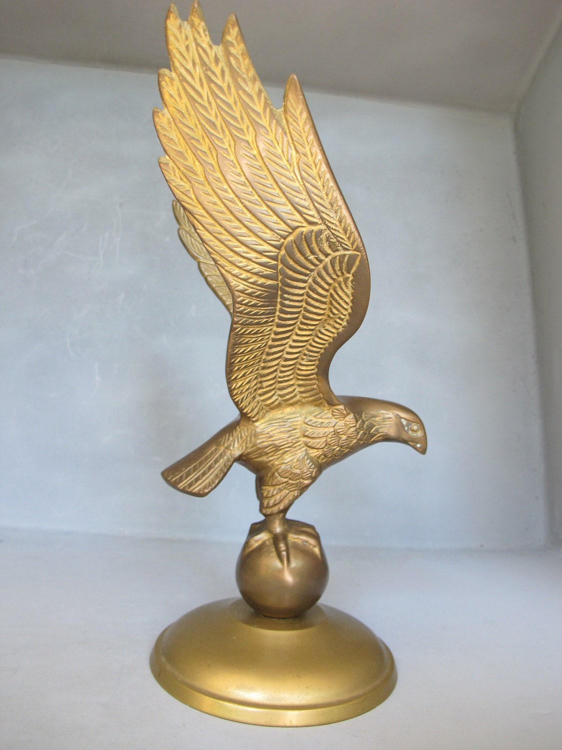 Vintage Brass Eagle Sculpture / Large Eagle Gold Metal