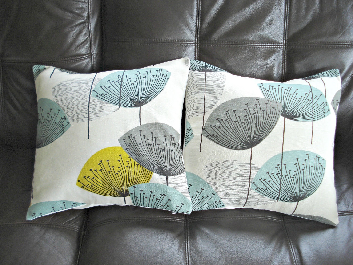 Cushions teal mustard yellow blue grey gray black by VeeDubz