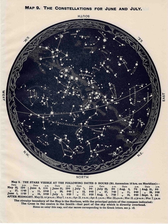 1963 constellations star map original vintage celestial print