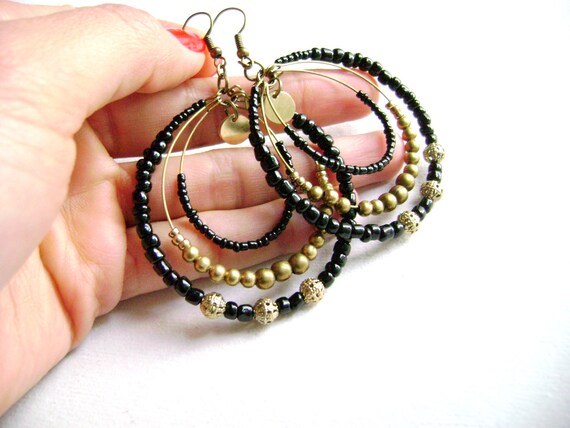 Bohemian Style Hoop Earrings Boho Chic Gypsy Style Black 6752