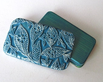 Pill Box Teal Blue Balinese Leaves