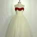 1950's Vintage Wedding Dress - Party Prom Ivory Tulle Princess Dream - Strapless Red Velvet Beaded Sweetheart Bodice Ball Gown