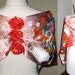 Vintage KIMONO Wedding Shawl GEISHA red and black butterfly flower crane embroidery size free Ready to ship