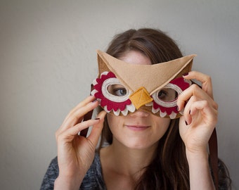 Owl Mask--Red and brown
