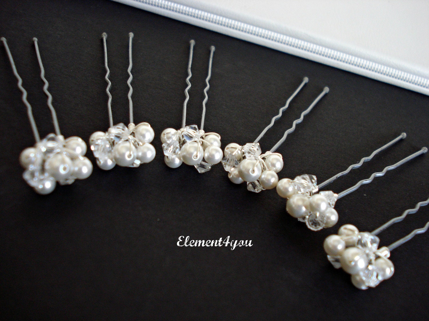 Small Hair pins Ivory white Swarovski pearls by Element4you