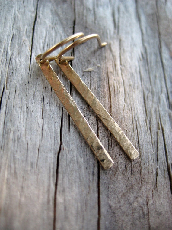 Gold Dangle Earrings Gold Bar Drop Earrings by JewelryMadebyMaggie