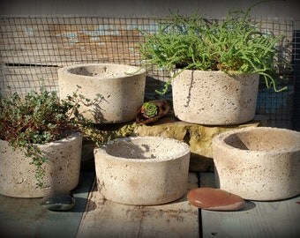 5 Simple Hypertufa Pots. Lightweight Concrete Planter. Mimimalist Pot Modern Design Free Shipping