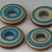 FIRST FRIDAY SALE - Southwest Discs - (4) Handmade Lampwork Glass Beads - Teal Green, Russet Brown - Etched, Matte