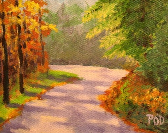 Acrylic painting autumn landscape young trees by PatsPaintings