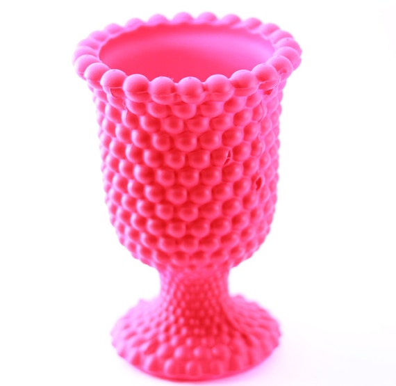 Milk Glass Candle Holder Neon Pink upcycled by StayaFLOAT on Etsy