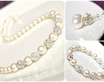 Bride Jewelry Set, Pearl Jewelry Set for the Bride, Art Deco Wedding ...