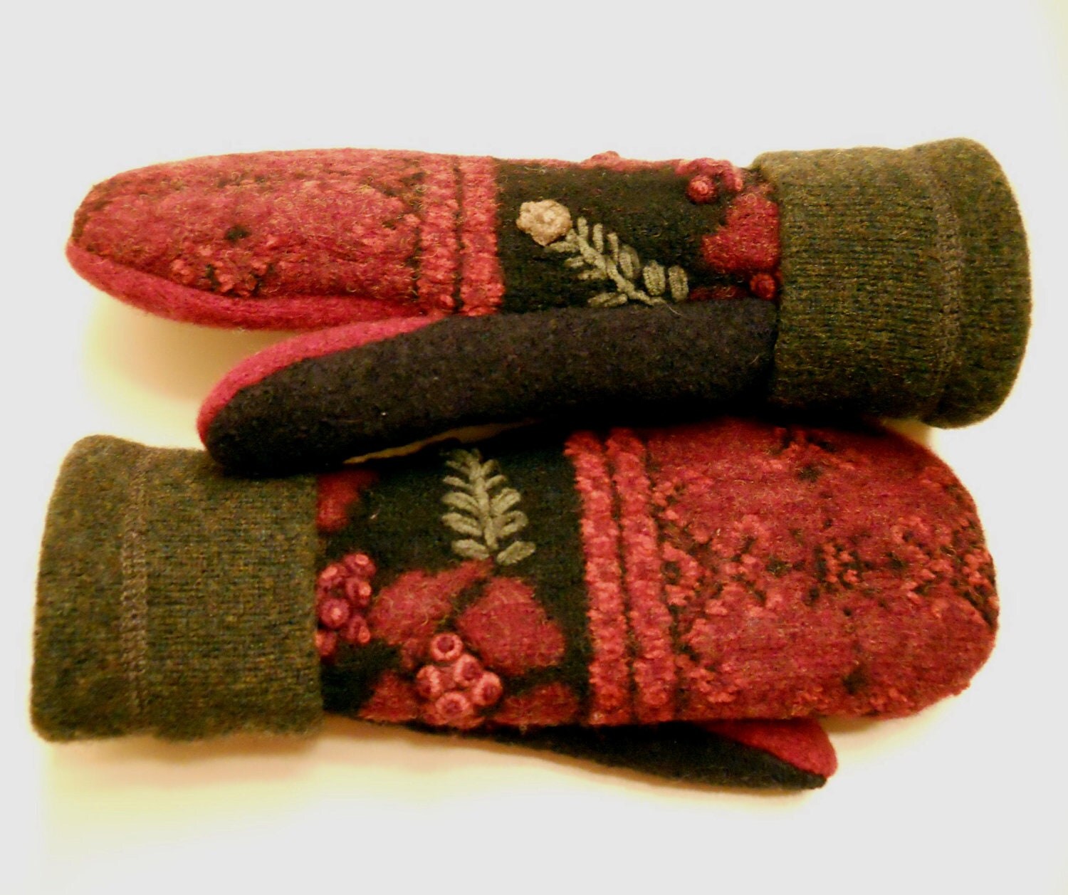 Rich Floral Mittens Soft embroidered wool mittens made from