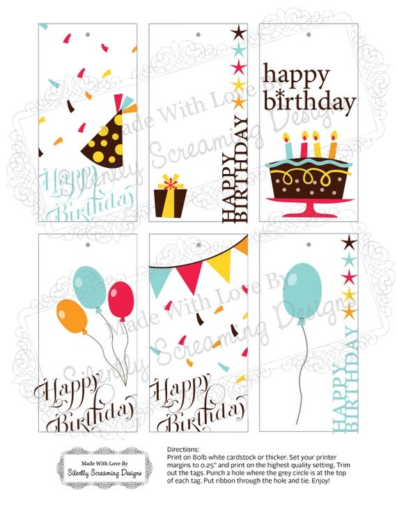 Birthday / Gift Tags Printable File Instant Download
